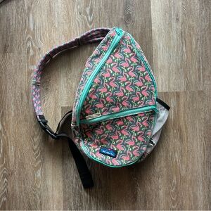 Kavu Teal and Pink Flamingo Bag (has 1 tear)
